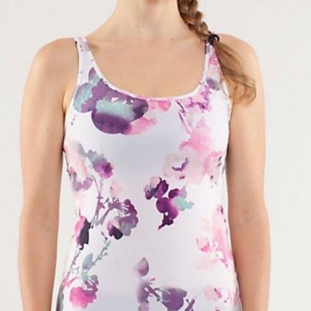 Lululemon Racerback White Floral Tank Top XS-S